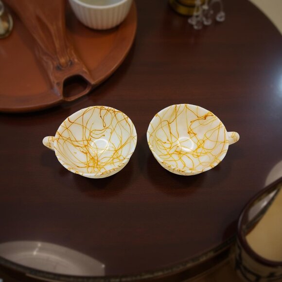 Vintage Hazel Atlas Marbled Milk Glass Teacups Set Of Two - Picture 3 of 10
